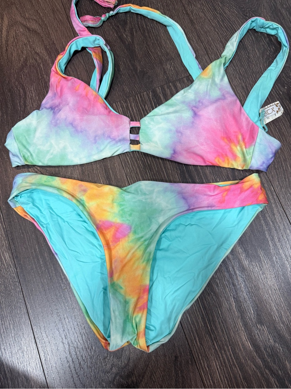 BECCA Tie-Dye Pastel Bikini Set in Aqua, Pink, Yellow, Purple